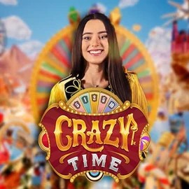 Crazy Time slot logo by Evolution at Hugo Casino